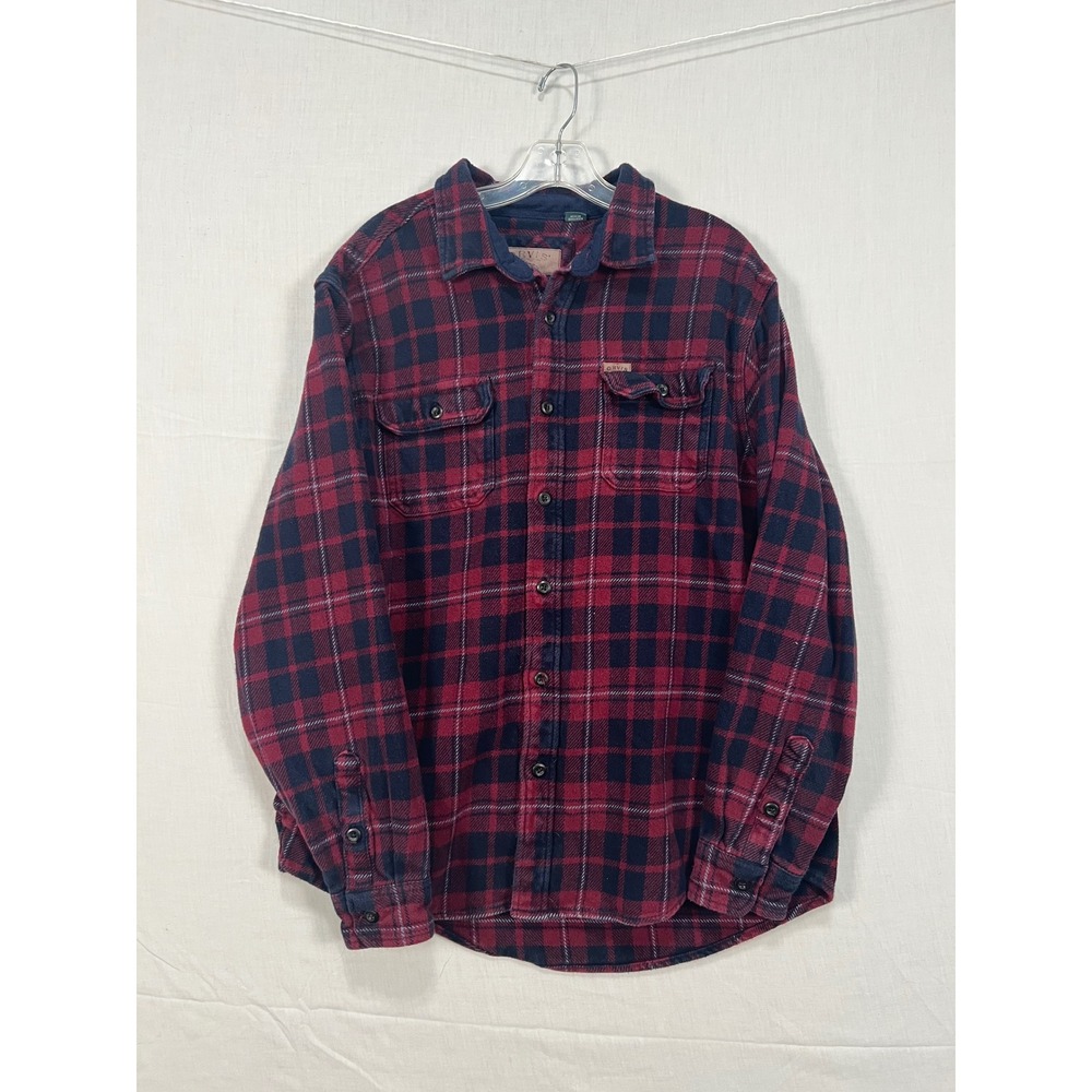 Orvis Mens Red Navy Blue Plaid Flannel Button Up Shirt XL 1312517